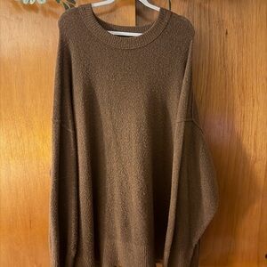 aerie Oversized Brown Crewneck Sweater